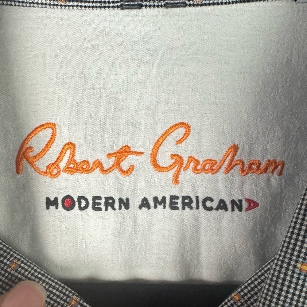 Robert Graham 3XL Long Sleeve Button Down Shirt Roll Tab Black White Orange - Picture 2 of 10